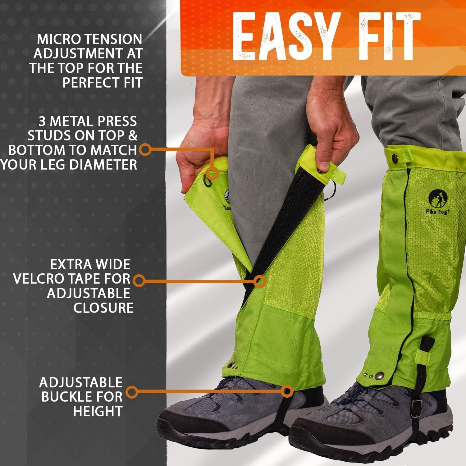imagePike Trail Adjustable Leg Gaiters Lightweight Waterproof Leg Guards for Men ampamp Women Hiking Essentials Ideal for Hunting Trekking ampamp Fishing 1 PairNeon Green