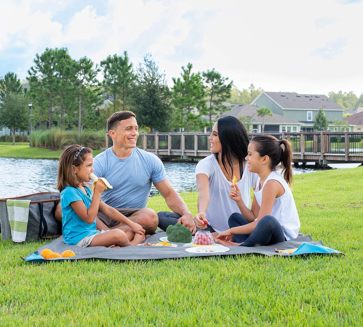 imagePike Trail Pocket Beach Blanket 60 in X 56 in Lightweight Sand Proof Picnic Blankets Compact Outdoor Blankets Waterproof Pocket Blanket for Hiking Camping Picnics Travel and Beach TripsMetallic Blue