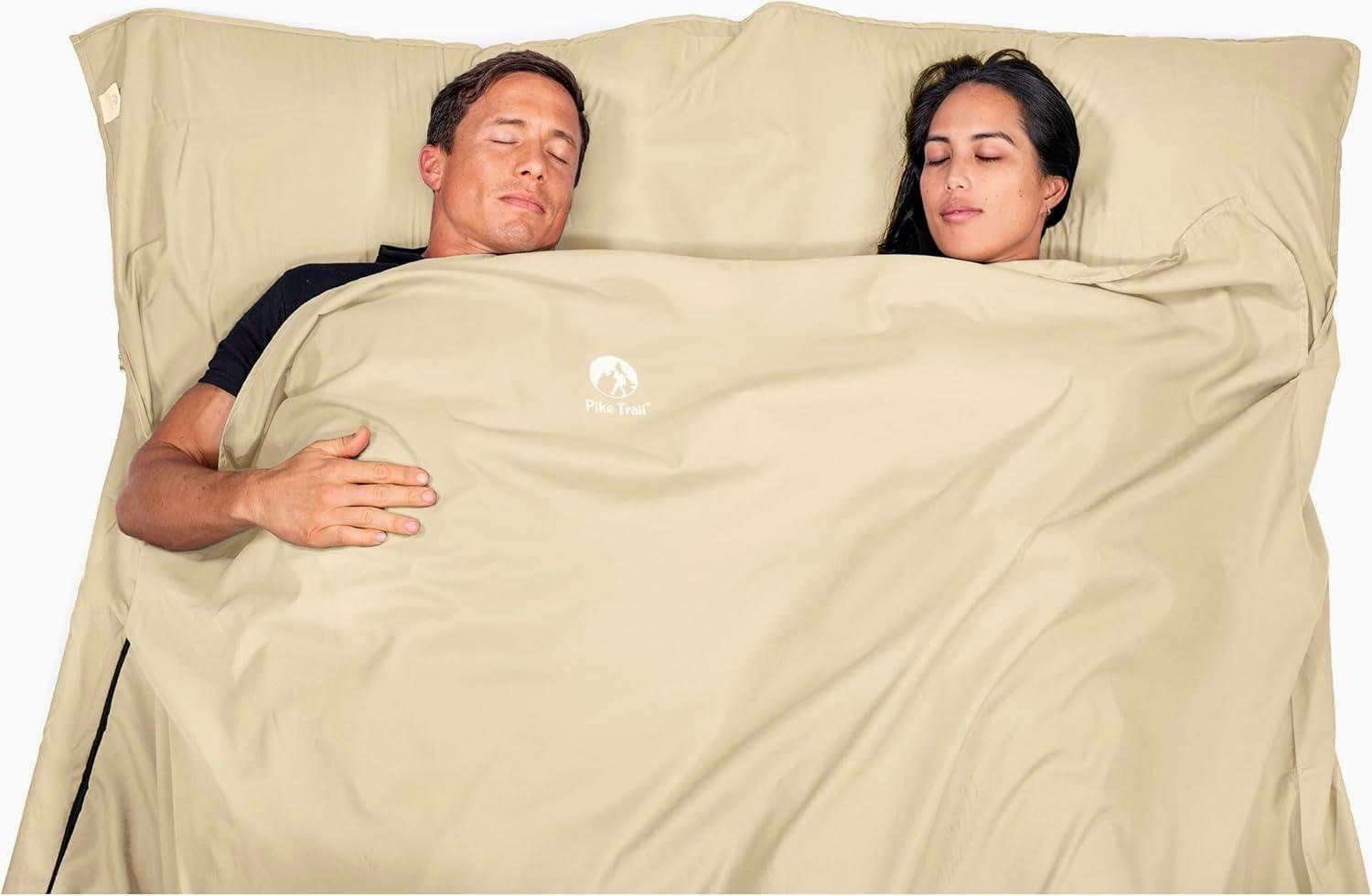 imagePike Trail Sleeping Bag Liner Travel and Camping Sheet Lightweight and Compact Insert with Full Length Zipper and GuaranteeBeach Latte