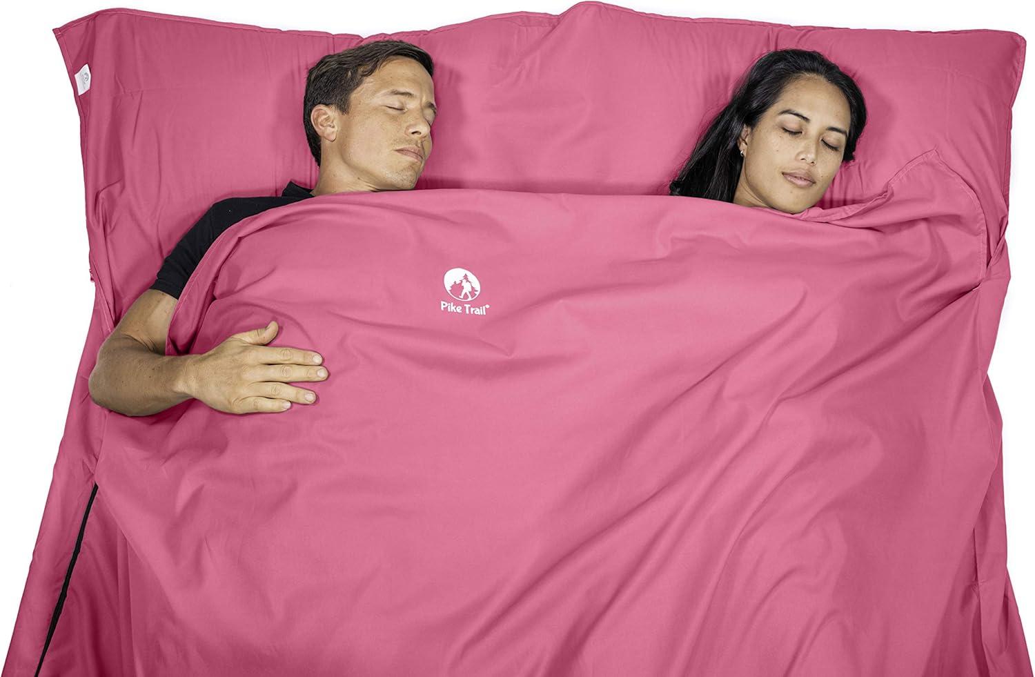 imagePike Trail Sleeping Bag Liner Travel and Camping Sheet Lightweight and Compact Insert with Full Length Zipper and GuaranteeBubble Gum Pink