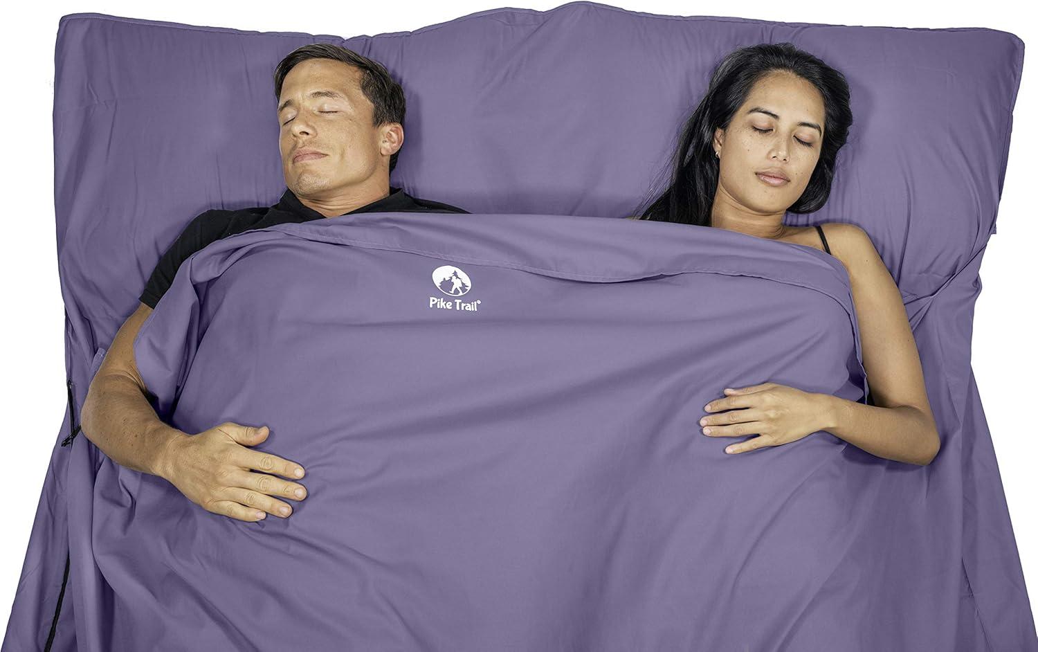 imagePike Trail Sleeping Bag Liner Travel and Camping Sheet Lightweight and Compact Insert with Full Length Zipper and GuaranteeMetallic Lavender