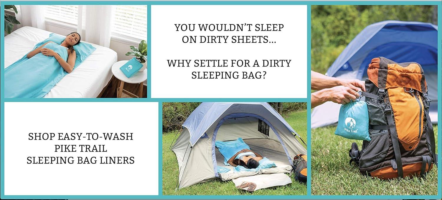 imagePike Trail Sleeping Bag Liner Travel and Camping Sheet Lightweight and Compact Insert with Full Length Zipper and GuaranteeTurquoise Blue