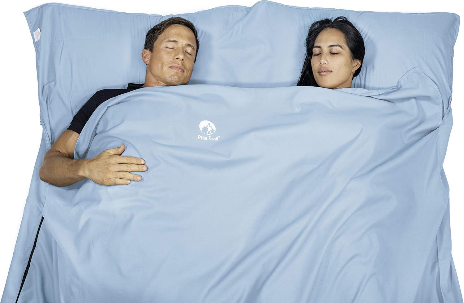 imagePike Trail Sleeping Bag Liner Travel and Camping Sheet Lightweight and Compact Insert with Full Length Zipper and GuaranteeTurquoise Blue