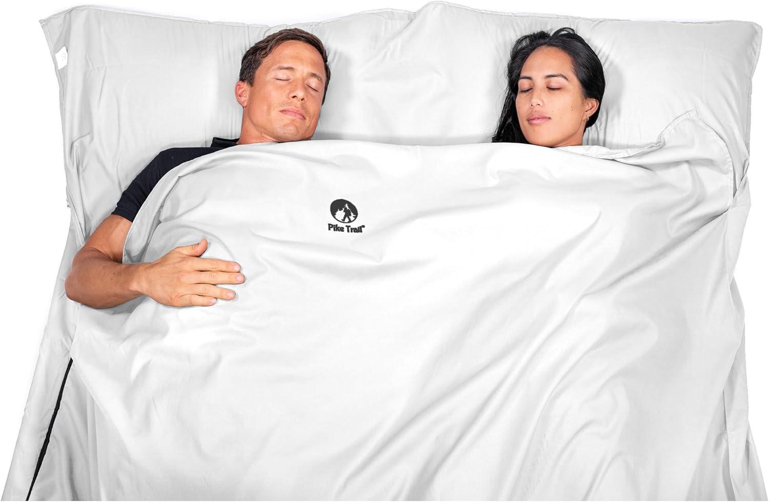 imagePike Trail Sleeping Bag Liner Travel and Camping Sheet Lightweight and Compact Insert with Full Length Zipper and GuaranteeWhite Cloud