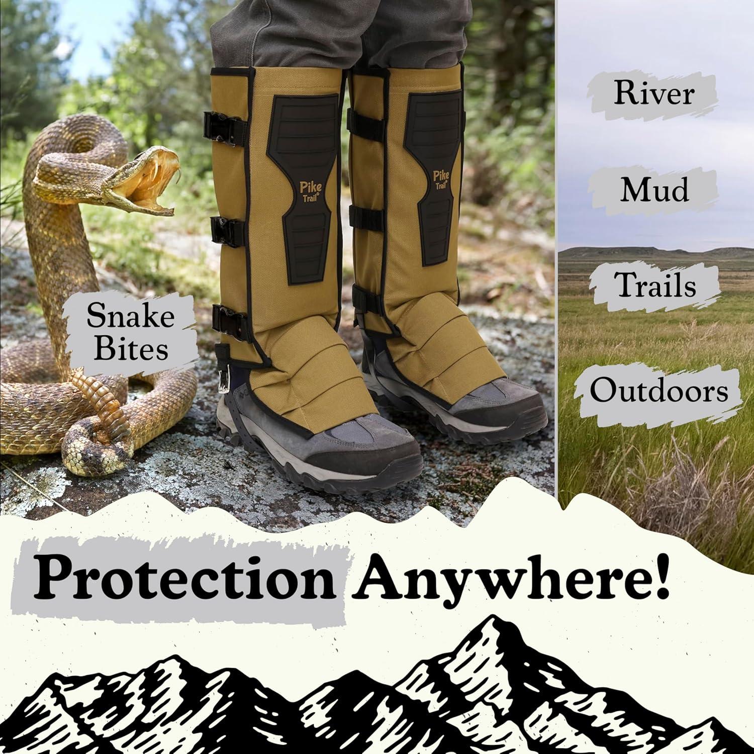 imagePike Trail Snake Leg Gaiters Protection for Hikers and Hunters Waterproof Bite Protective Durable AntiSnake Leg GearCoyote Tan