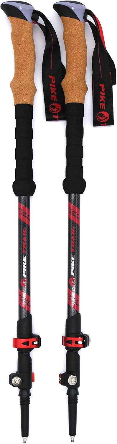 imagePike Trail Trekking Poles Lightweight Carbon Fiber Collapsible Sticks for Walking and Hiking for Men and Women Adjustable Height and Retractable Design Carry Bag and Attachments IncludedSangria