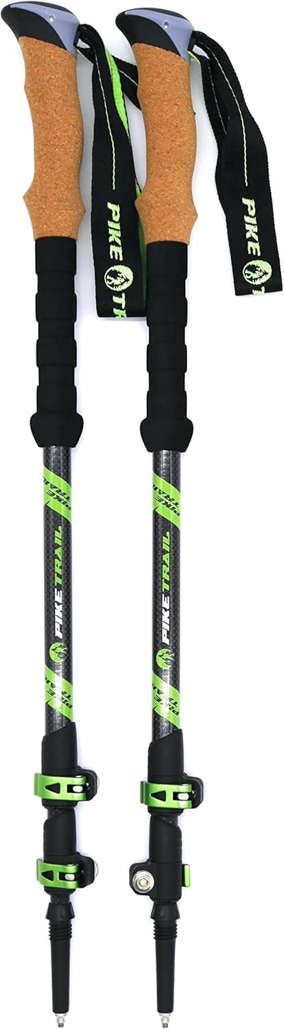 imagePike Trail Trekking Poles Lightweight Carbon Fiber Collapsible Sticks for Walking and Hiking for Men and Women Adjustable Height and Retractable Design Carry Bag and Attachments IncludedForest Green
