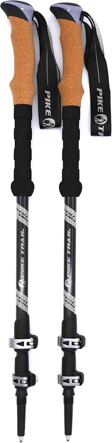 imagePike Trail Trekking Poles Lightweight Carbon Fiber Collapsible Sticks for Walking and Hiking for Men and Women Adjustable Height and Retractable Design Carry Bag and Attachments IncludedGrey Wolf