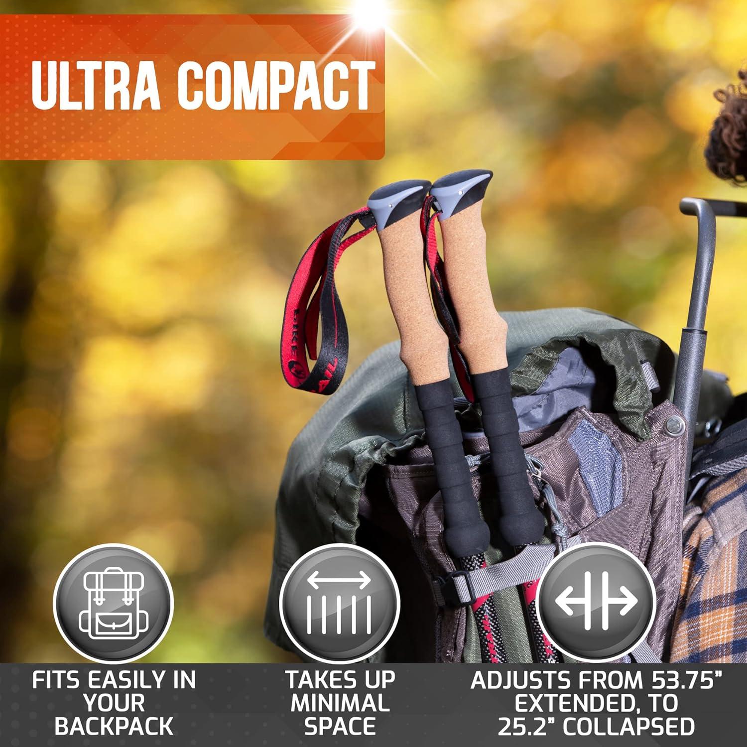 imagePike Trail Trekking Poles Lightweight Carbon Fiber Collapsible Sticks for Walking and Hiking for Men and Women Adjustable Height and Retractable Design Carry Bag and Attachments IncludedGrey Wolf