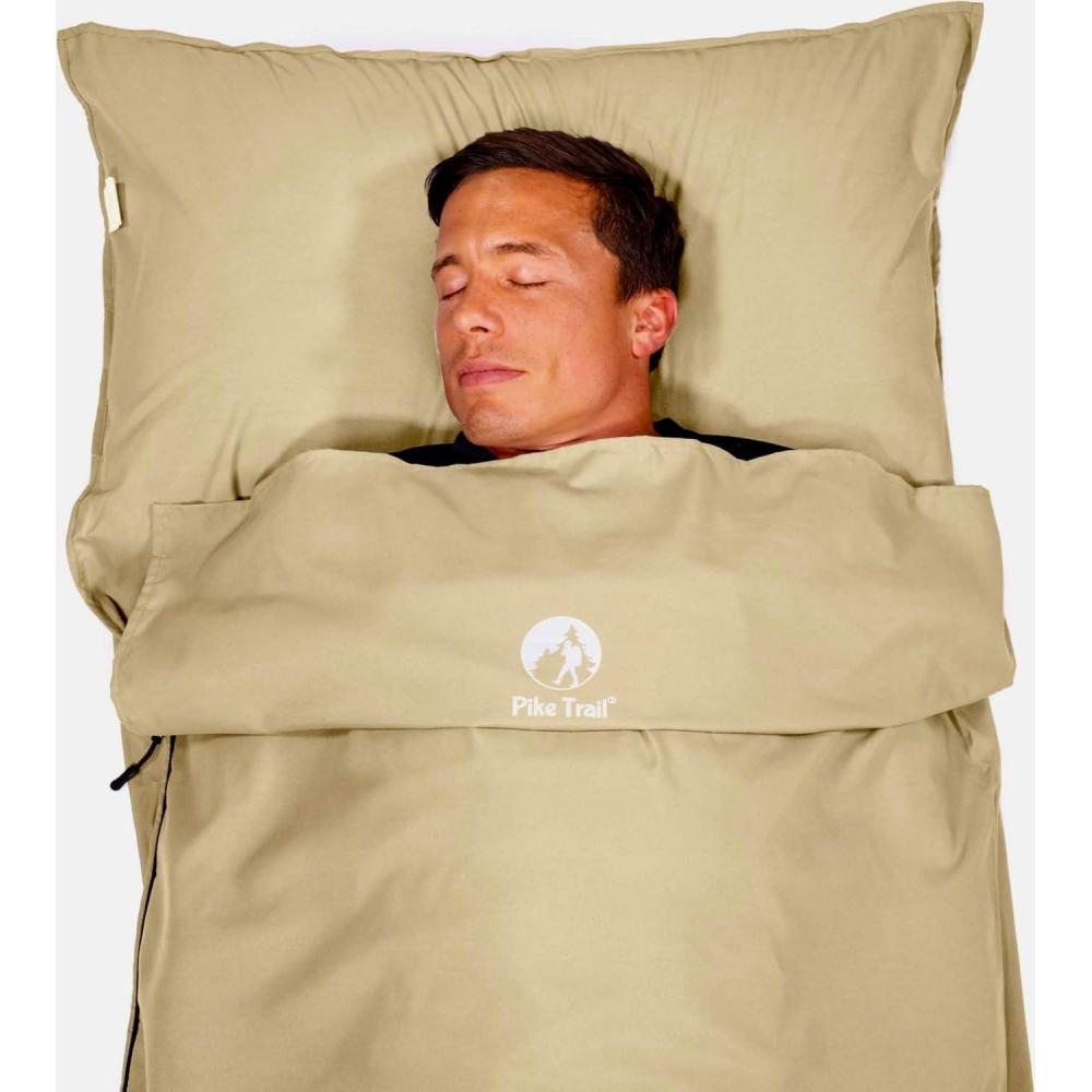 imagePike Trail Sleeping Bag Liner Travel and Camping Sheet Lightweight and Compact Insert with Full Length Zipper and GuaranteeBeach Latte