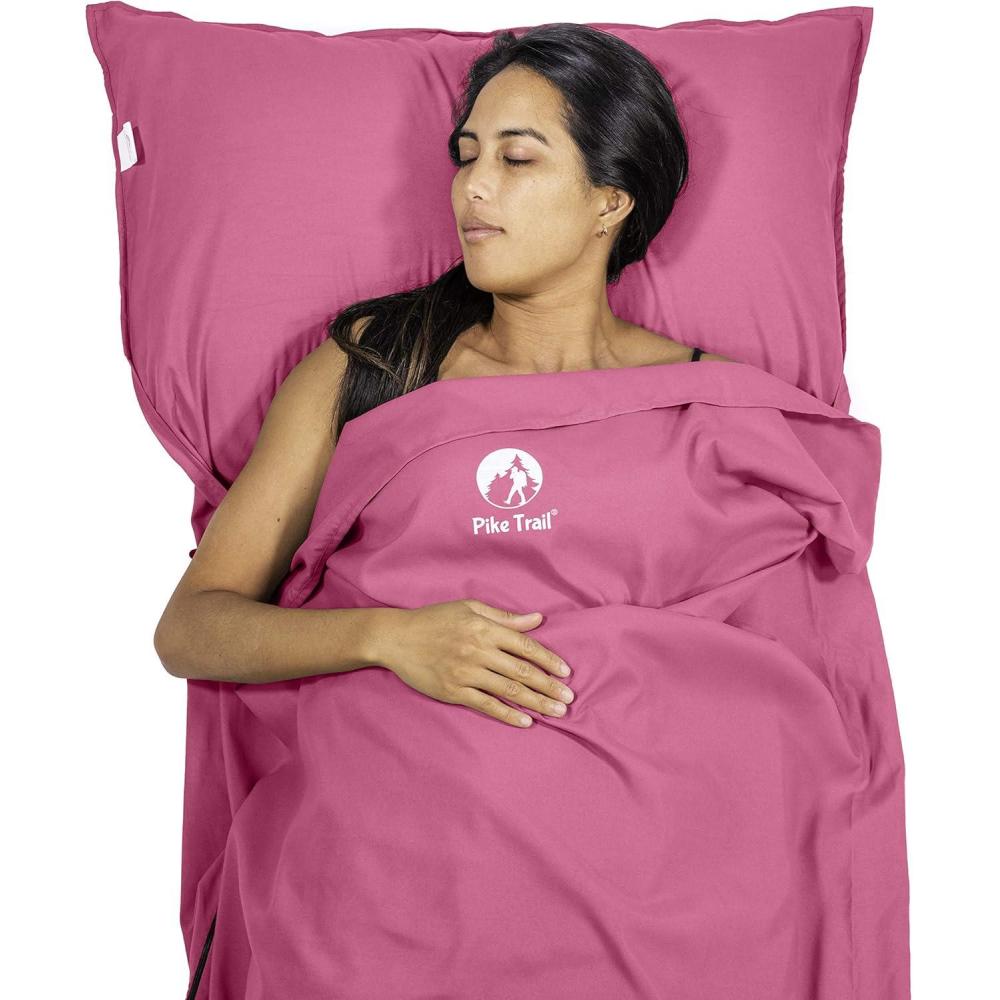 imagePike Trail Sleeping Bag Liner Travel and Camping Sheet Lightweight and Compact Insert with Full Length Zipper and GuaranteeBubble Gum Pink