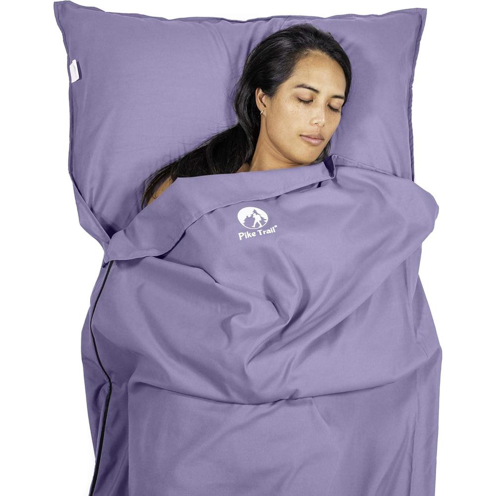 imagePike Trail Sleeping Bag Liner Travel and Camping Sheet Lightweight and Compact Insert with Full Length Zipper and GuaranteeMetallic Lavender