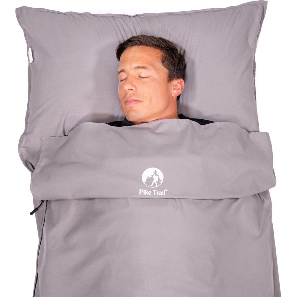 imagePike Trail Sleeping Bag Liner Travel and Camping Sheet Lightweight and Compact Insert with Full Length Zipper and GuaranteeSilver Bullet