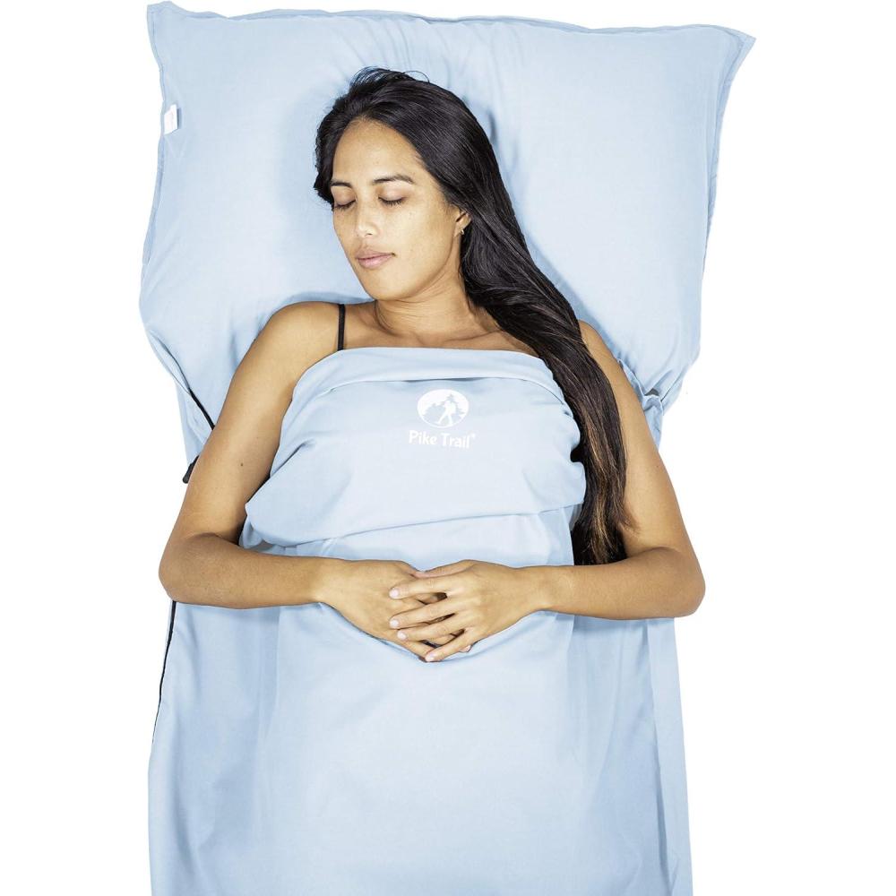 imagePike Trail Sleeping Bag Liner Travel and Camping Sheet Lightweight and Compact Insert with Full Length Zipper and GuaranteeTurquoise Blue