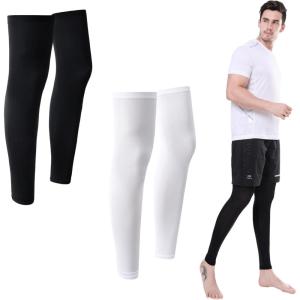 Manchon de Jambe Pleine Longueur 2 Paires Respirantes Genouillère de Compression Sport Longue Manchon de Jambe de Cyclisme Sport Jambières de Cyclisme Pour Exercice, Course, Basket Ball, Arthrite