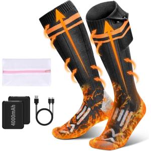 Chaussettes Chauffantes, 4000mAh Chaussette Chauffante Rechargeables avec 4 Températures, Calze Riscaldanti Lavables pour la Chasse d&rsquo;hiver/Ski/vélo/Camping, Unisexe Chauffe Pied 36-43