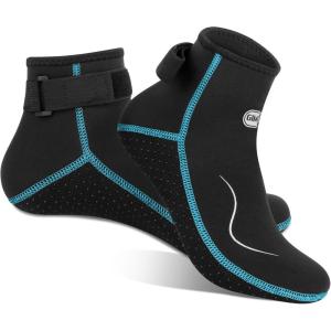 Chaussettes de Néoprène 3mm pour Homme et Femme, Chaussettes Thermiques pour la Plongée, Natation, Surf, Plongée en Apnée, Voile, Kayak(Style Bas / Noir + Aqua)