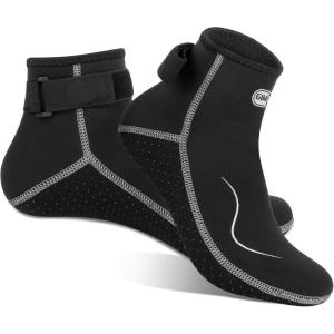 Chaussettes de Néoprène 3mm pour Homme et Femme, Chaussettes Thermiques pour la Plongée, Natation, Surf, Plongée en Apnée, Voile, Kayak(Style Bas / Noir-gris)