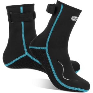 Chaussettes de Néoprène 3mm pour Homme et Femme, Chaussettes Thermiques pour la Plongée, Natation, Surf, Plongée en Apnée, Voile, Kayak(Style Haut / Noir-Aqua)