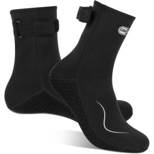 Chaussettes de Néoprène 3mm pour Homme et Femme, Chaussettes Thermiques pour la Plongée, Natation, Surf, Plongée en Apnée, Voile, Kayak(Style Haut / Noir-noir)
