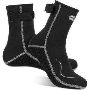 Chaussettes de Néoprène 3mm pour Homme et Femme, Chaussettes Thermiques pour la Plongée, Natation, Surf, Plongée en Apnée, Voile, Kayak(Style haut / Noir-Gris)