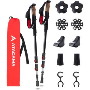 ATACAMA Baton de Randonnée Bâton De Marche Pliable Télescopique Fibre de Carbone Aluminium Homme Femme Enfant Batons De Randonnée Ultraléger Stable Bâton De Marche Nordique Poignée Liège (63-135cm)(CarbonMix 244 grammes réglable)
