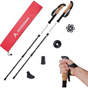 ATACAMA Baton de Randonnée Bâton De Marche Pliable Télescopique Fibre de Carbone Aluminium Homme Femme Enfant Batons De Randonnée Ultraléger Stable Bâton De Marche Nordique Poignée Liège (63-135cm)(Pro – 100% Fibre de Carbone 220g – Téléscopique)