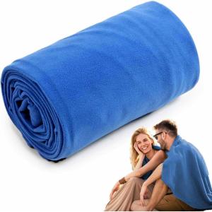 Doublure de sac de couchage en polaire, couverture de randonnée à fermeture éclair, drap de camping confortable avec sac de rangement, drap de voyage en polaire pour sac à dos, randonnée(bleu marine)