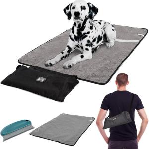 100×70 cm Tapis Imperméable Extérieur pour Chien, Couverture Pliable Animal Domestique avec Poche Épilateur, Couverture de Camping de Voyage pour Chien, Couverture Chauffante pour Chiot Chat (Sherpa)(Noir)