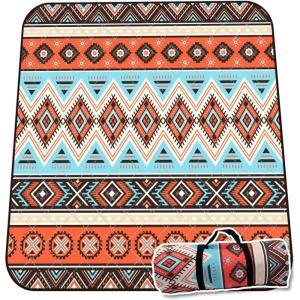 Couverture Pique Nique Imperméable, Natte de Plage, Couverture de Plage 200x200cm, Large Picnic Blanket Anti Sable, Pliable Tapis Camping Portable, Beach Mat de Style Bohème pour Voyages (Orange)(Orange)