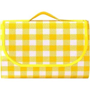 Générique Tapis de Pique-Nique Pliable | Couverture de Pique-Nique Imperméable – Tapis d&rsquo;Extérieur Lavable Résistant aux Intempéries Séchage Rapide pour Plage Camping Randonnée 203×203 cm(Jaune)