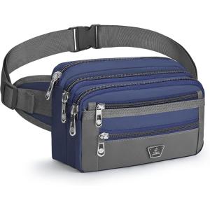 Sacoche Banane Homme Sac Banane Femme avec 7 Poches Zippées et Sangle Réglable Grande Capacité Sac Banane pour Le Jogging Randonnée Camping Cyclisme, Vert(Bleu)