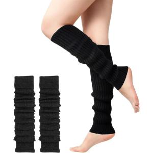 1 paire de jambières pour femmes et filles, noir ou blanc,chaussettes d&rsquo;hiver douces en tricot athlétique,extensibles au genou,jambières pour femme,fête des années 80/90(Noir)