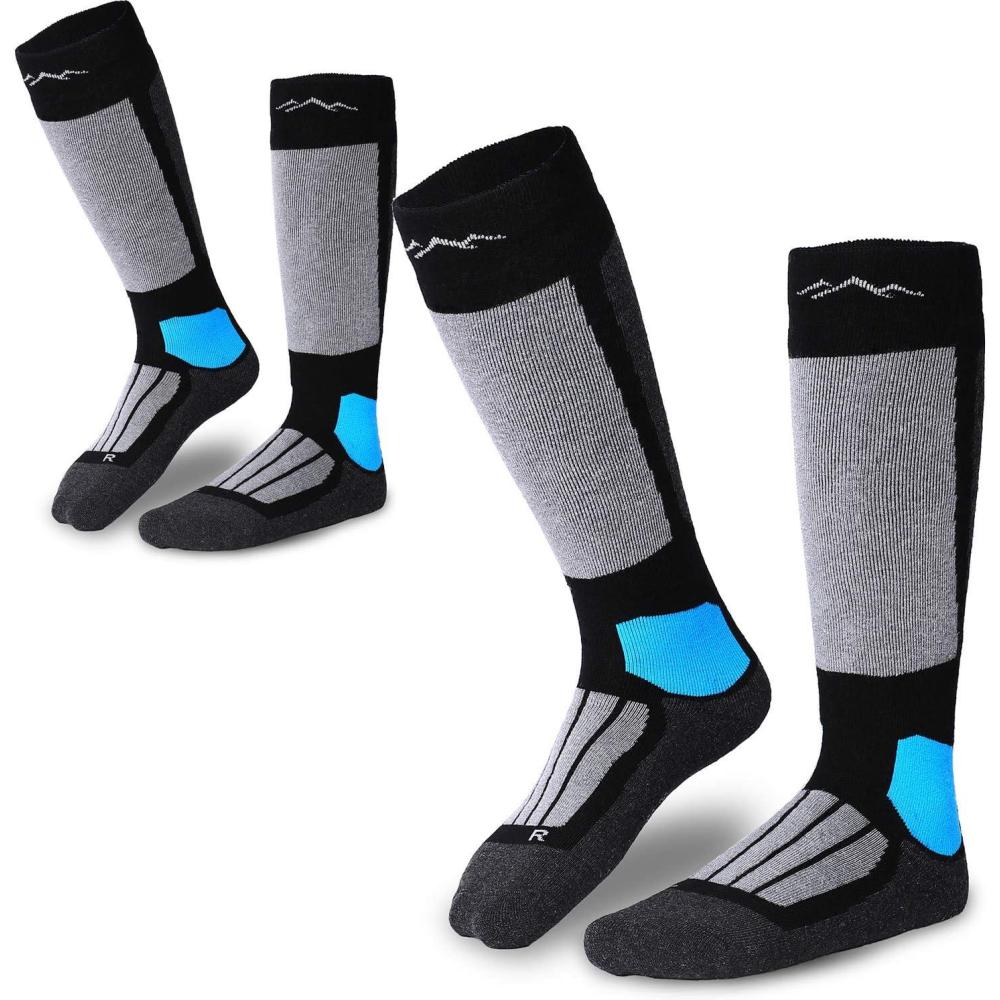 imagegipfelsport Chaussettes de ski en laine mrinos hauteur genou  chaudes et rembourres pour ski et snowboard  Homme Femme Enfantnoir 2x paire