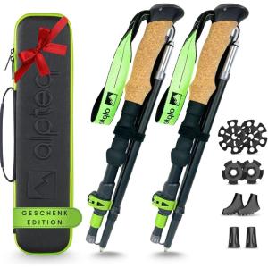 Bâtons de randonnée pliables en carbone ou en aluminium avec poignée en liège | Bâtons de trekking de montagne | Bâtons de marche nordique pour homme et femme | Extra légers et télescopiques(115-135 cm)