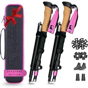 Bâtons de randonnée pliables en carbone ou en aluminium avec poignée en liège | Bâtons de trekking de montagne | Bâtons de marche nordique pour homme et femme | Extra légers et télescopiques(100-120 cm)