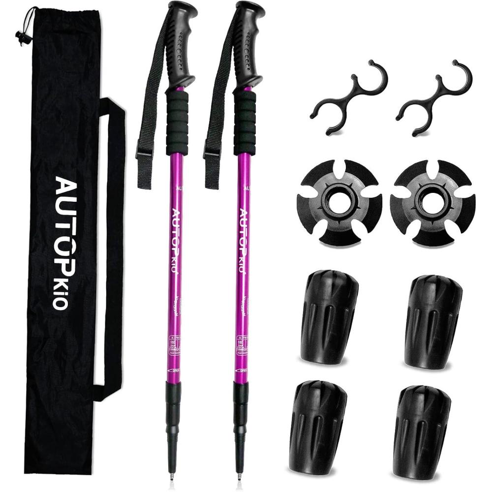 image:imageAUTOPkio Baton de Marche Nordique Bton de Randonne Telescopique 2 Pcs Aluminium Antichoc Rglable en 35  135 cm Canne de Marche du Trekking Alpinisme Camping VoyageViolet