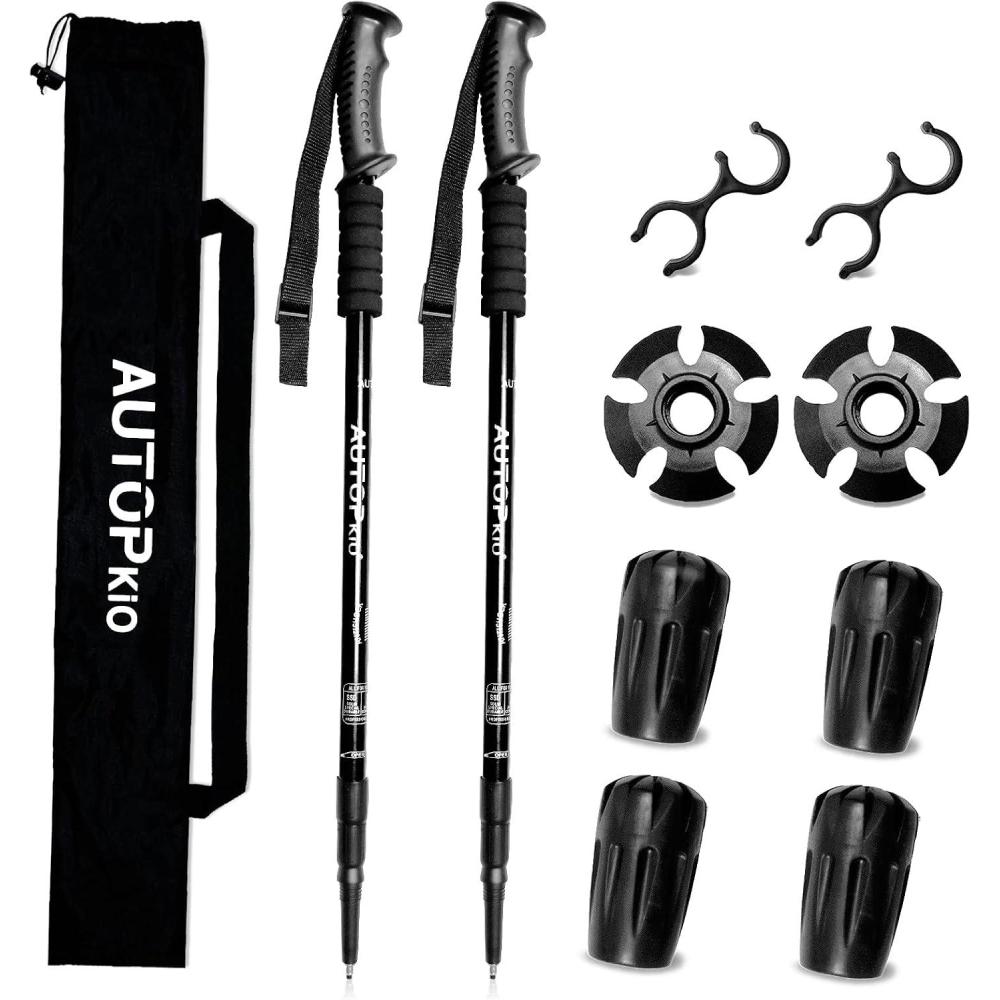 image:imageAUTOPkio Baton de Marche Nordique Bton de Randonne Telescopique 2 Pcs Aluminium Antichoc Rglable en 35  135 cm Canne de Marche du Trekking Alpinisme Camping VoyageNoir