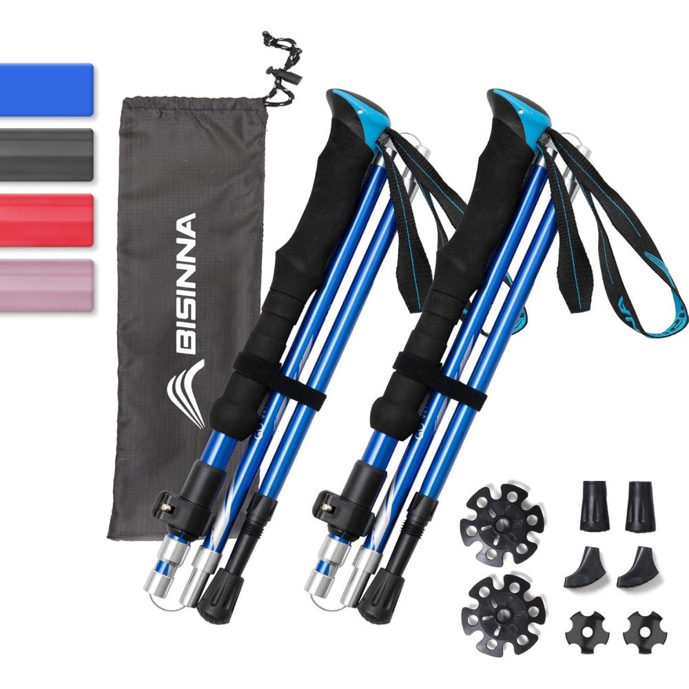 image:imageBISINNA Btons de randonne Lot de 2 Pliables en Aluminium avec systme de Verrouillage Rapide 4 Saisons tlescopiques rglables lgers pour Le Camping et la randonneBleu