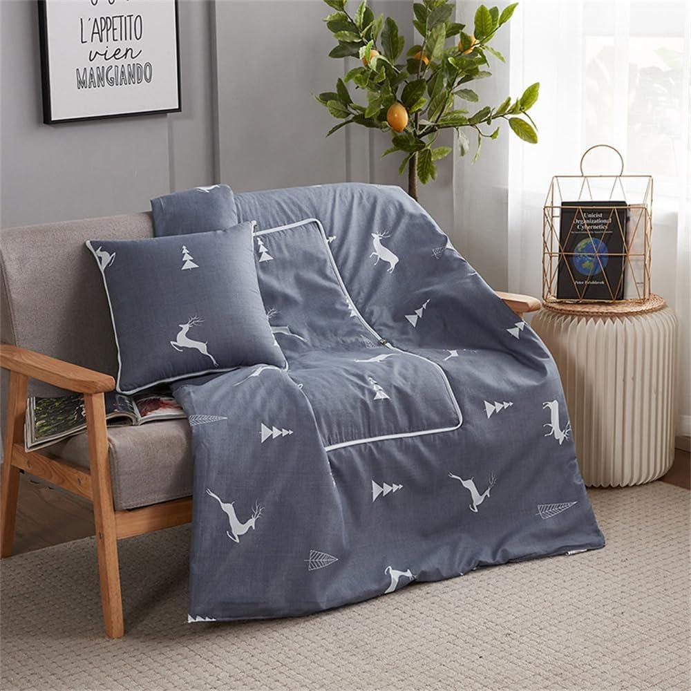 image:imageCouverture de Voyage et Oreiller 2 en 1 Moderne Couvrelit Pliable Microfibre Convertible en Coussin Compacte Courtepointe Portable pour Avion Voiture Bureau 100x150cmPlume GriseWapiti Gris