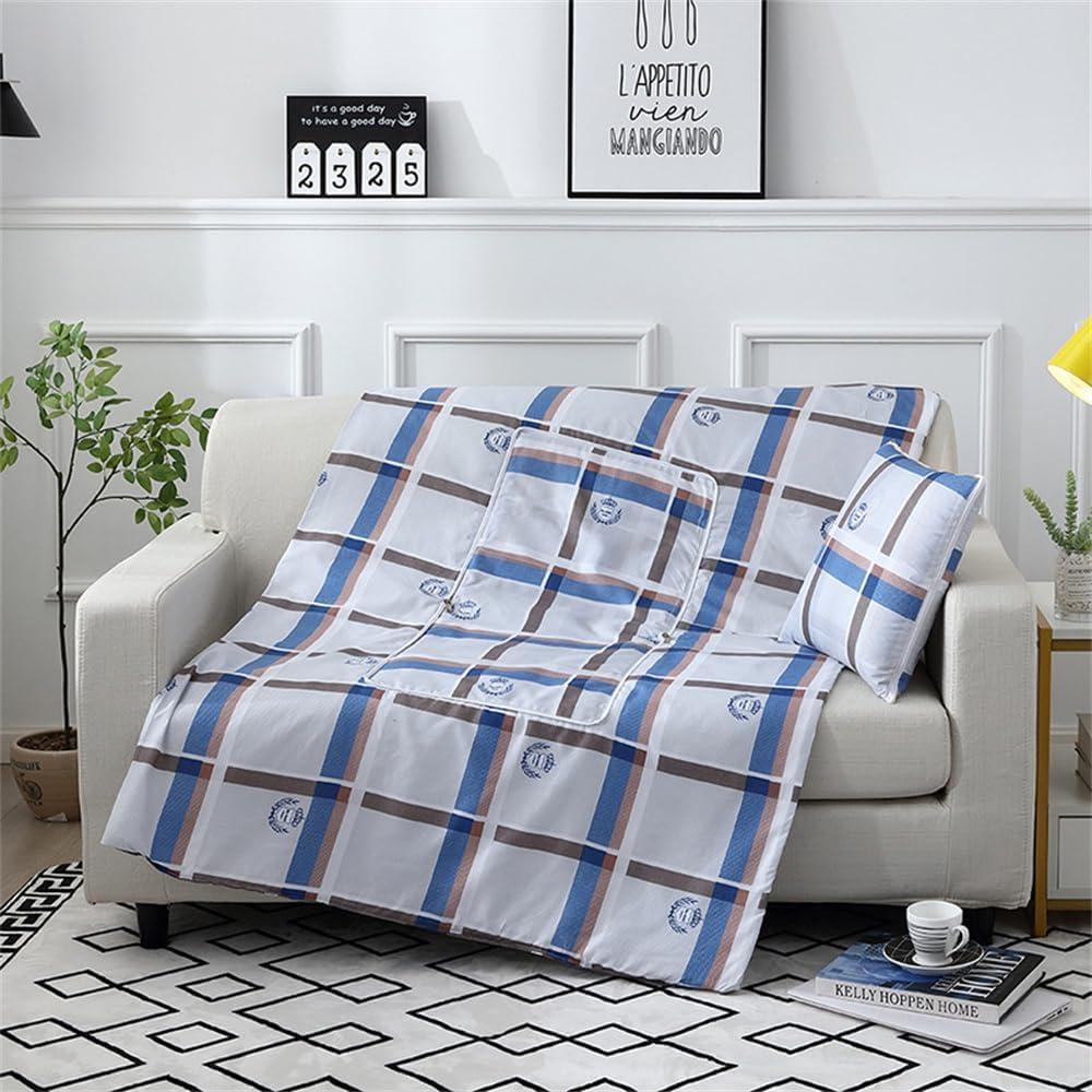 image:imageCouverture de Voyage et Oreiller 2 en 1 Moderne Couvrelit Pliable Microfibre Convertible en Coussin Compacte Courtepointe Portable pour Avion Voiture Bureau 100x150cmPlume GrisePlaid Bleu