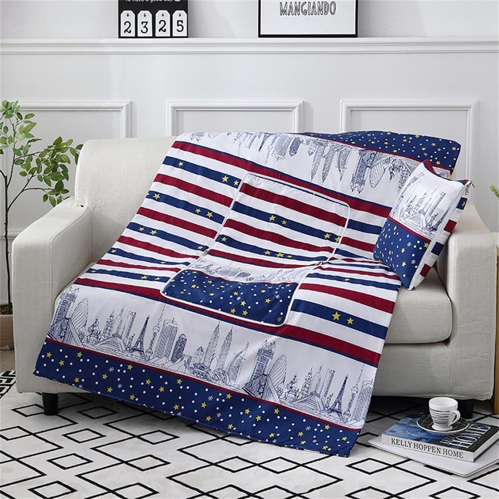 image:imageCouverture de Voyage et Oreiller 2 en 1 Moderne Couvrelit Pliable Microfibre Convertible en Coussin Compacte Courtepointe Portable pour Avion Voiture Bureau 100x150cmPlume GriseVille