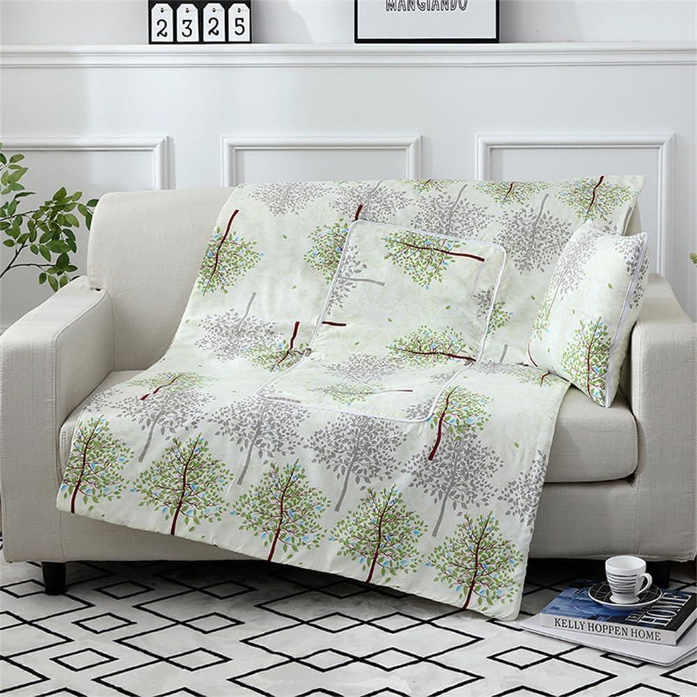 image:imageCouverture de Voyage et Oreiller 2 en 1 Moderne Couvrelit Pliable Microfibre Convertible en Coussin Compacte Courtepointe Portable pour Avion Voiture Bureau 100x150cmPlume GriseArbres Verts