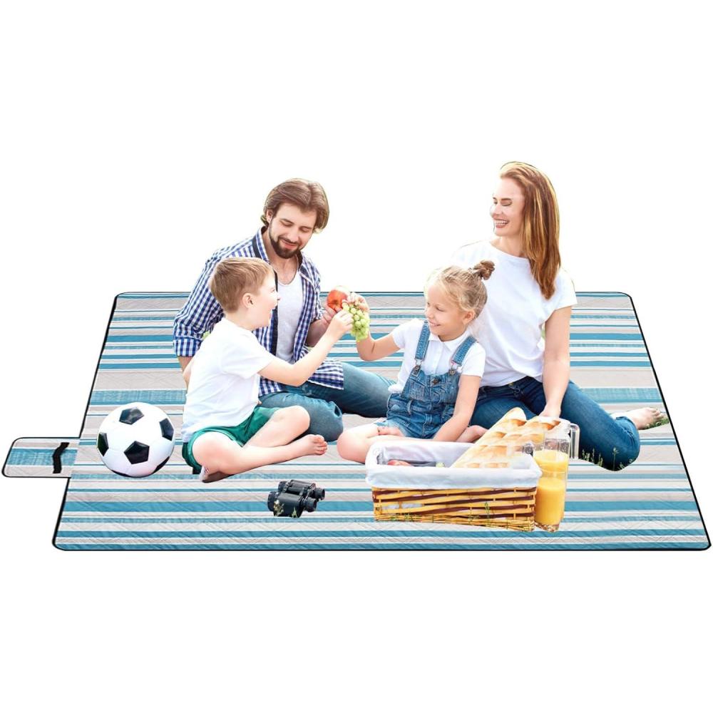 image:imageGnrique Couverture de PlageTapis De Camping Impermable Antidrapant Pliable 198x198cm pour Camping Car Balcon Piscine Jardin Sable Gazon Festival Appartement VacancesBarres de Couleur