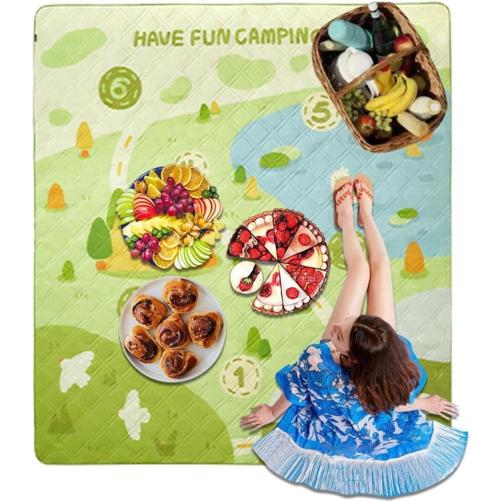 image:imageTapis de PiqueNique extrieur Couverture de Plage de Voyage  Tapis de Jeu Tapis de Plage Couvertures Pliables  quipement de Camping pour activits de Plein air Sangle de TransportD