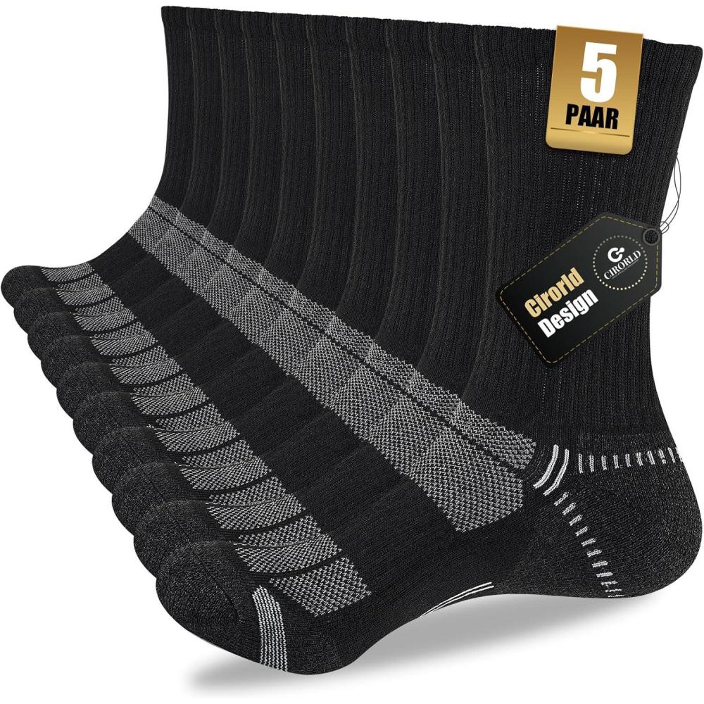 image:imageLot de 5 paires de chaussettes pour homme 4346 3742 respirantes rembourres chaussettes de sport de tennis de course de trekking de travail multicoloreNoir