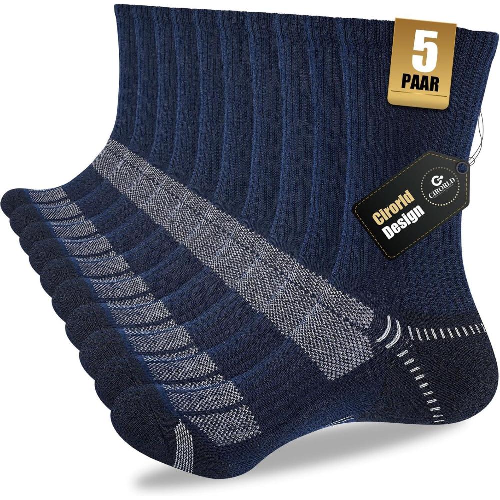 image:imageLot de 5 paires de chaussettes pour homme 4346 3742 respirantes rembourres chaussettes de sport de tennis de course de trekking de travail multicoloreBleu Marine