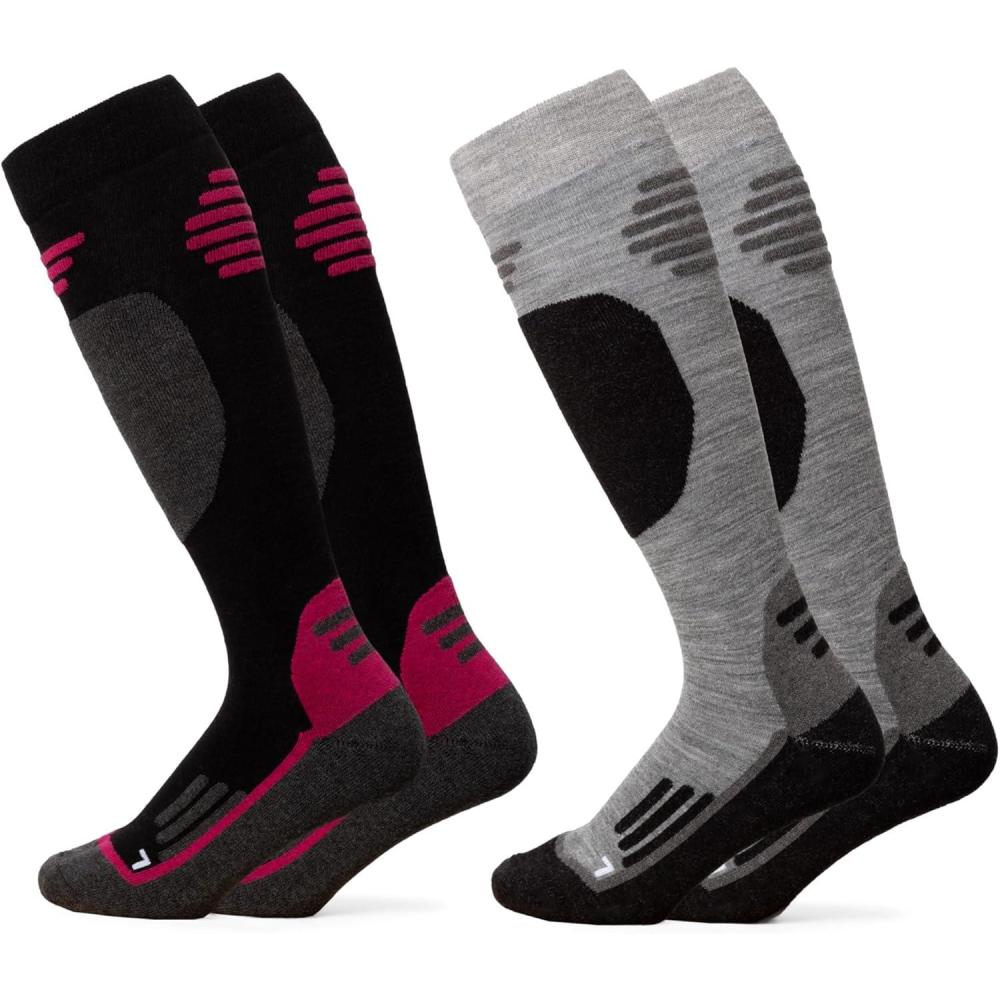 image:imageOcculto Chaussettes de Ski Laine Merinos Homme ampamp Femme lot de 2 modle ToniGris Rose
