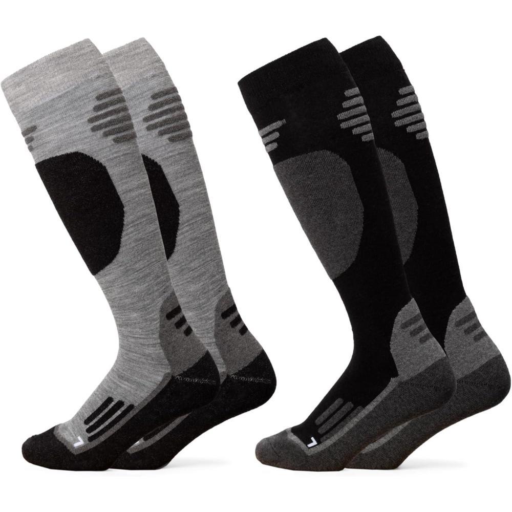 image:imageOcculto Chaussettes de Ski Laine Merinos Homme ampamp Femme lot de 2 modle ToniNoir Gris