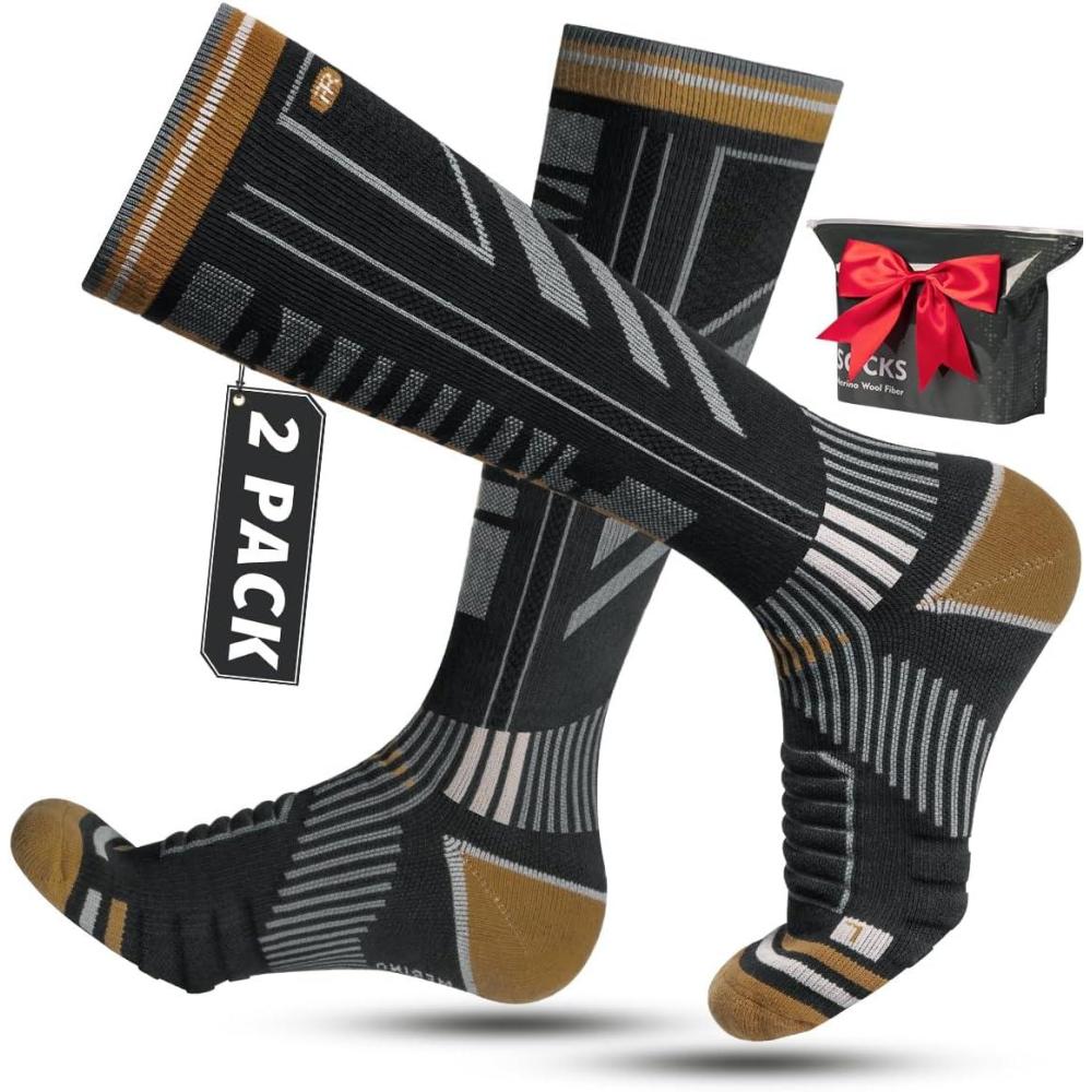 image:imageRahhint laine Mrinos de Chaussettes Compression de Ski en Pour Homme Pointures 4346 2 PairesJaune